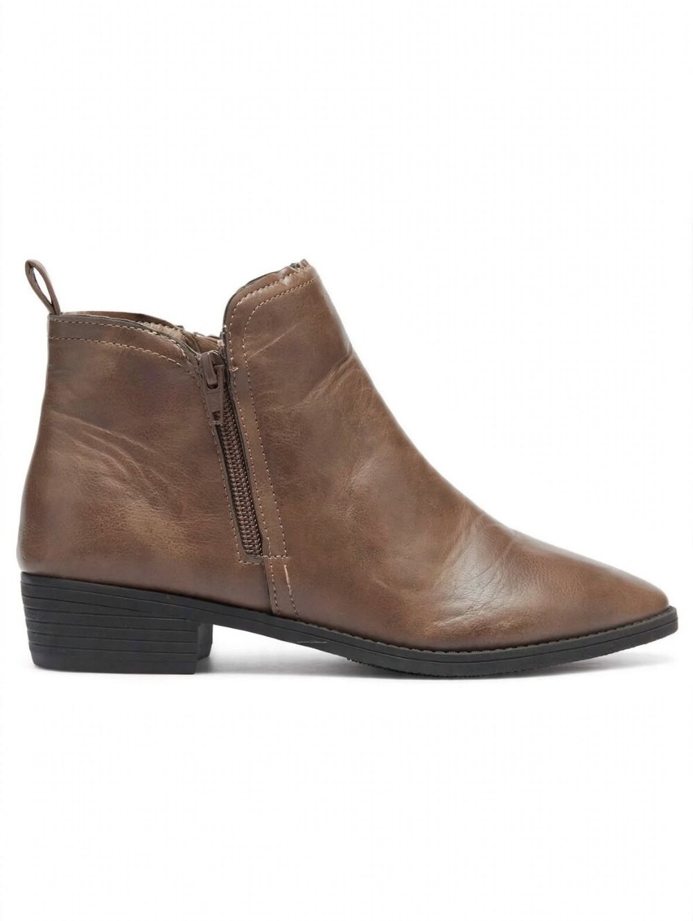 Women's Brown Leather Ankle Boot with Low Heel